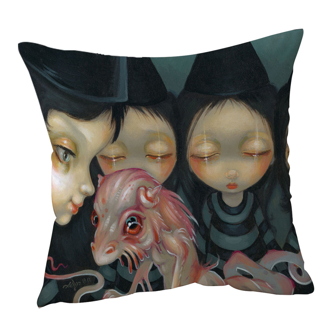 Halloween Throw Pillows Witchy Sisters the Pet Bizarre Dragon