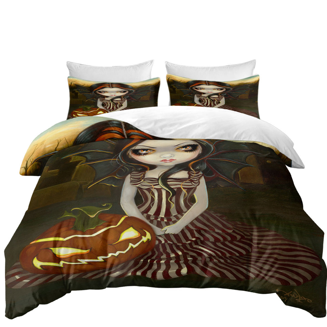 Halloween Twilight Scary Pumpkin Winged Beauty Girl Coverlets