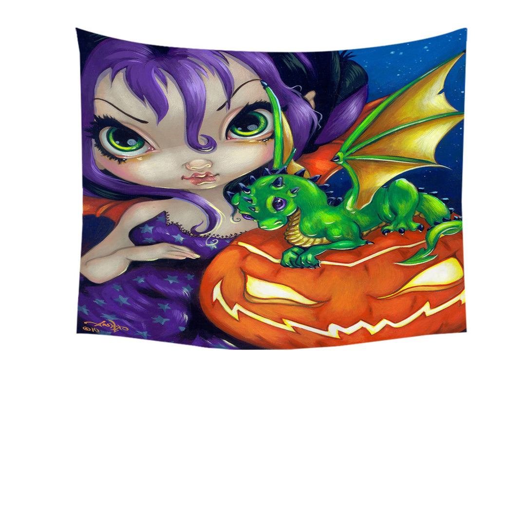 Halloween Wall Decor Tapestry Darling Dragonling Fairy and Cute Dragon