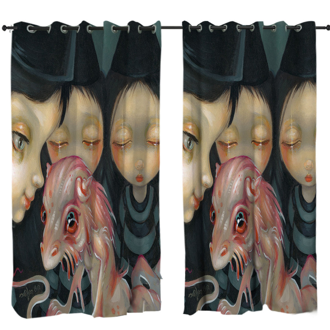 Halloween Witchy Sisters the Pet Bizarre Dragon Curtains for Living Room