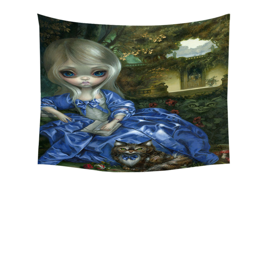 Hanging Fabric on Wall with Alice and Cat Fairytale Daydreaming Wonderland