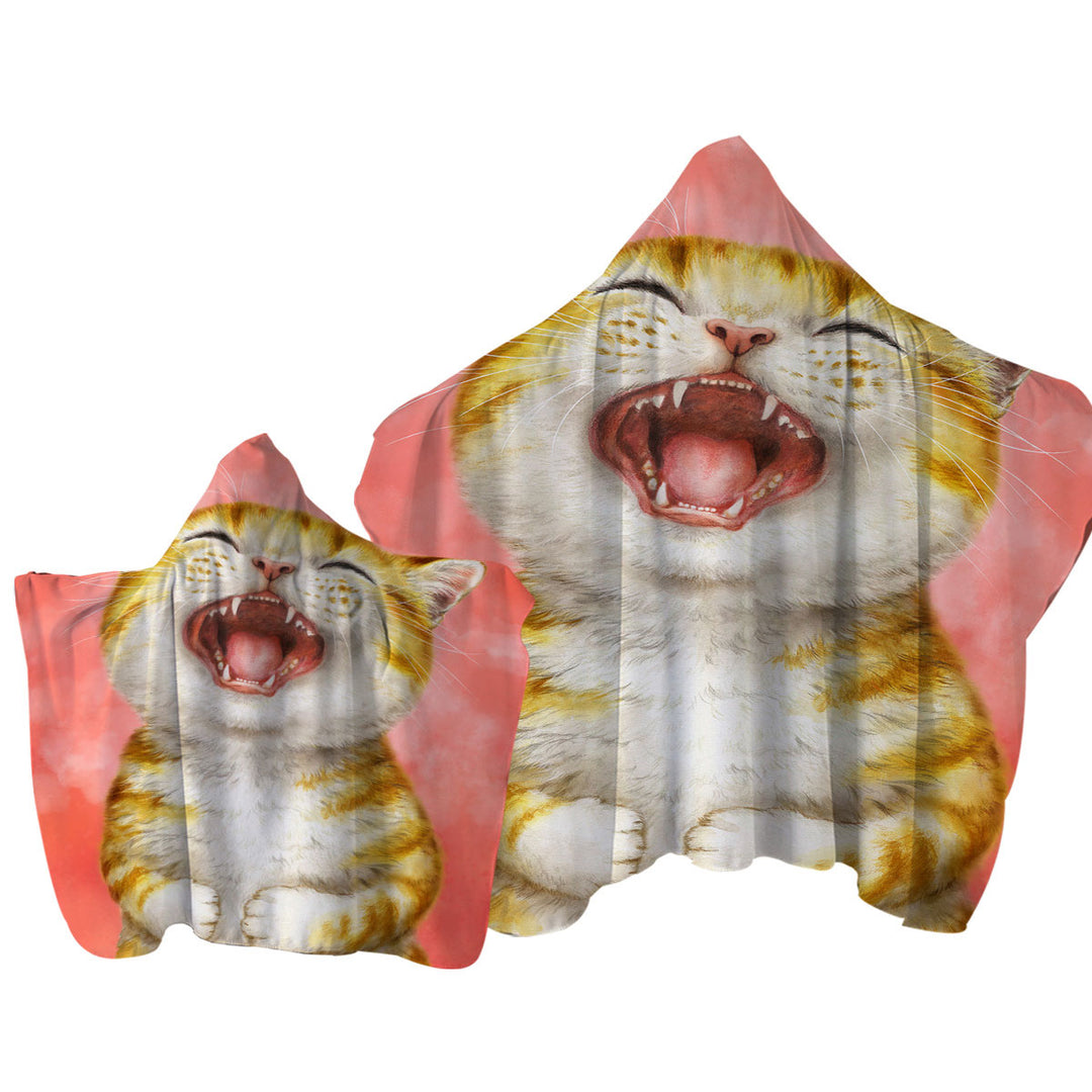 Happy Kitten Laughing Cute Ginger Cat Towel with Hood