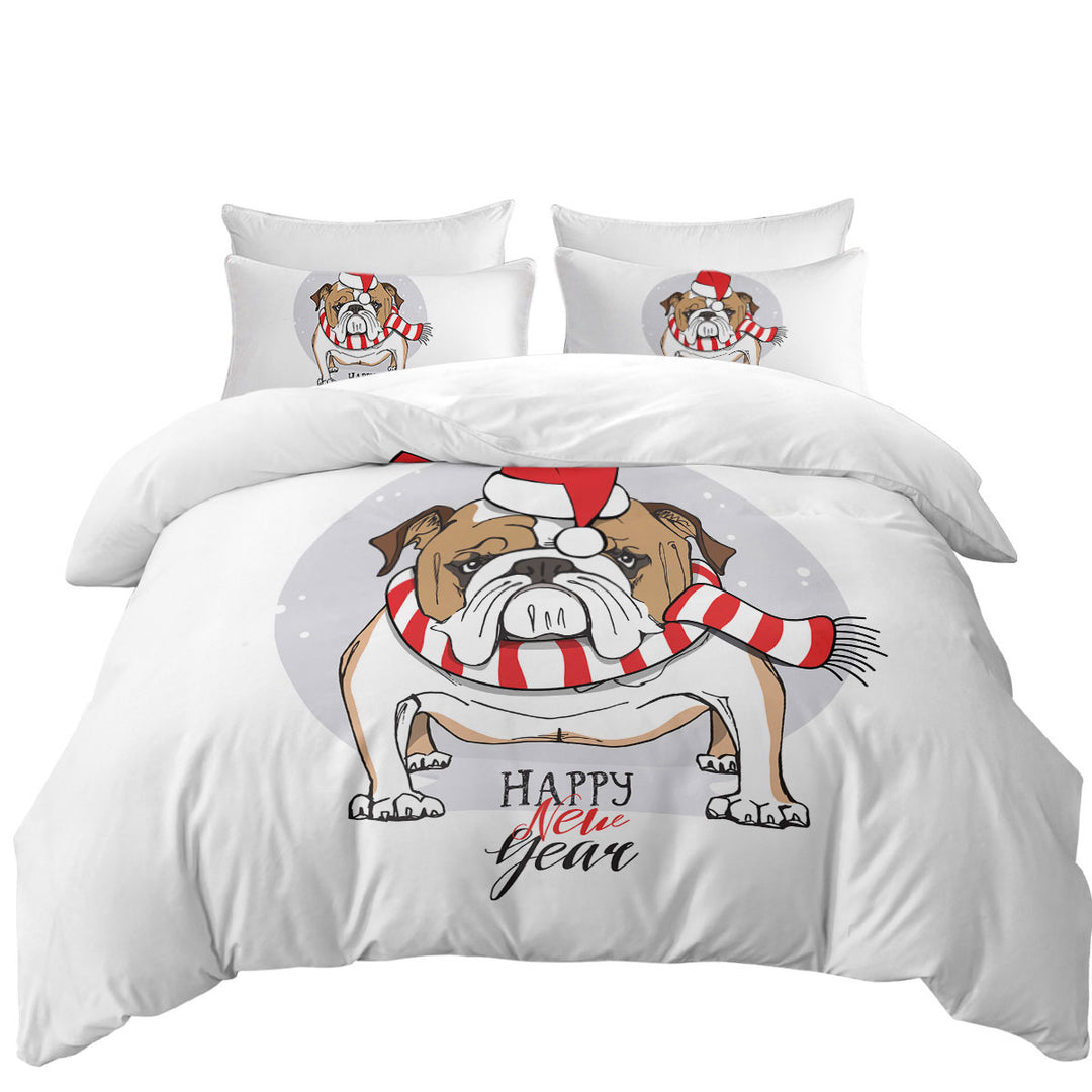 Happy New Year Funny Christmas Tough Bulldog Bed Covers