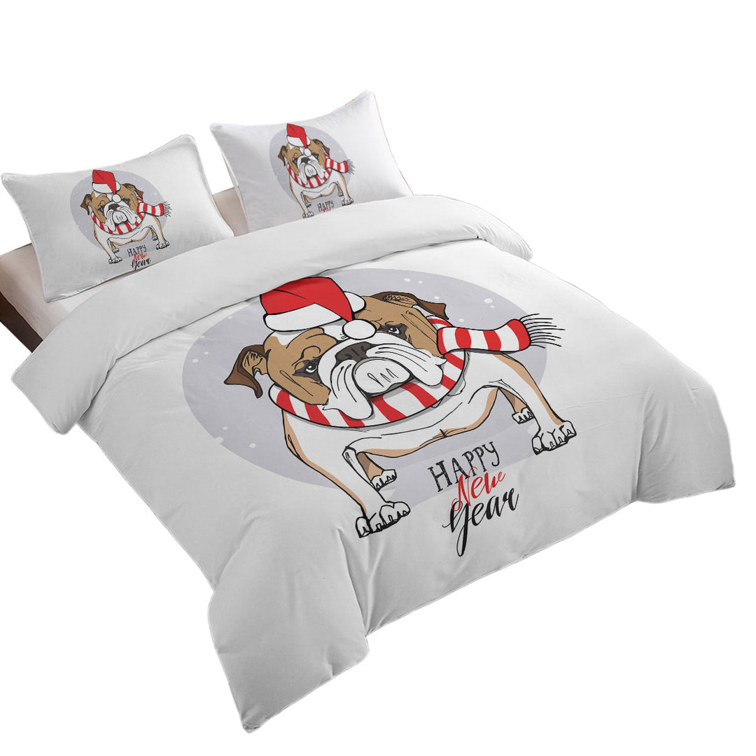 Happy New Year Funny Christmas Tough Bulldog King Quilt Cover