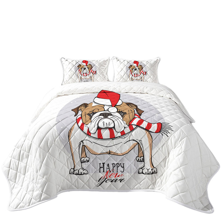 Happy New Year Funny Christmas Tough Bulldog King Size Quilt Sets