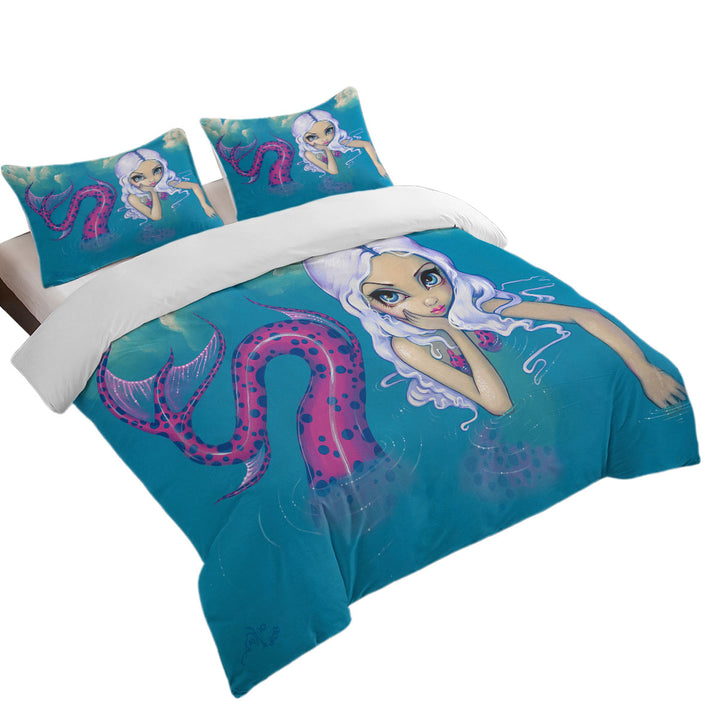 Haughty Mermaid Lovely Pink Spotted Tail Mermaid Comforter Cover