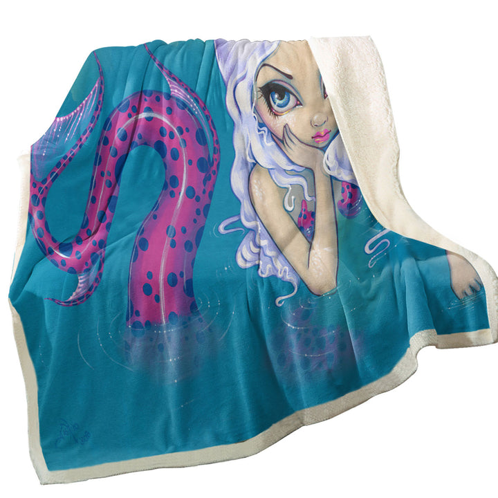 Haughty Mermaid Lovely Pink Spotted Tail Mermaid Fleece Blankets