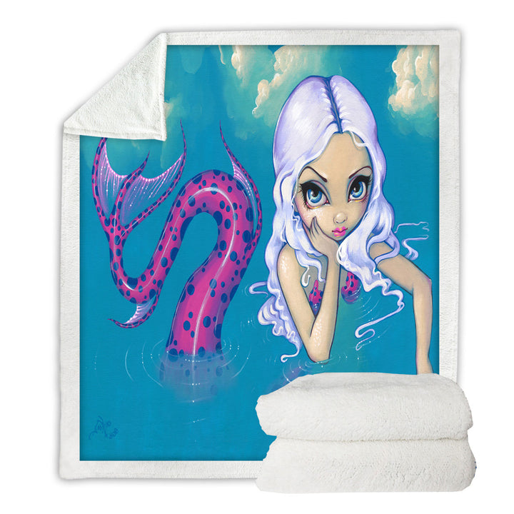 Haughty Mermaid Lovely Pink Spotted Tail Mermaid Throw Blanket