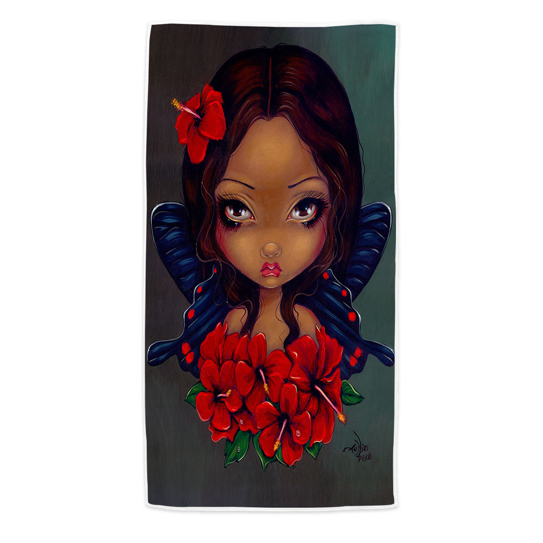 Hawaiian Tropical Red Hibiscus Fairy Pool Towels