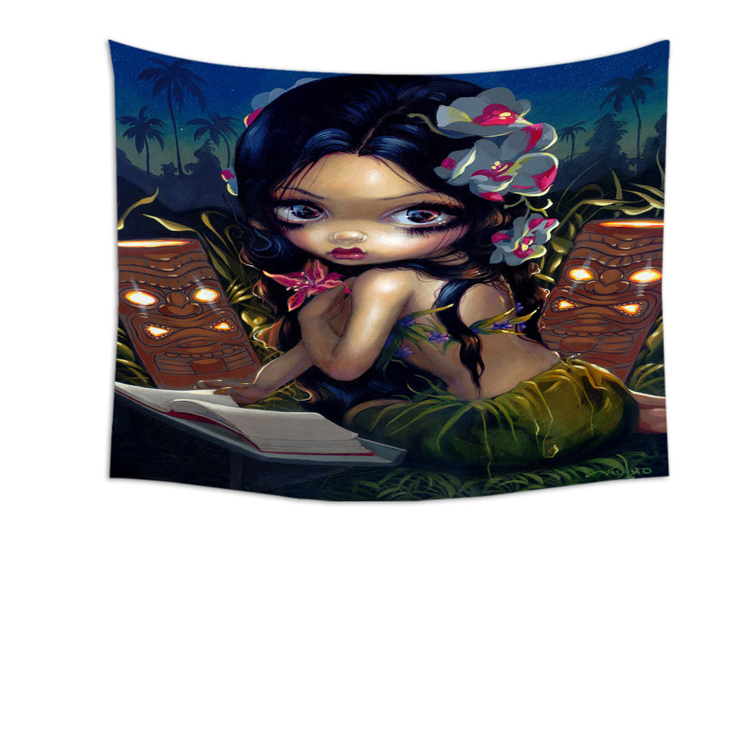 Hawaiian Wall Decor Amara the Hawaiian Fairy and the Book Tapestry