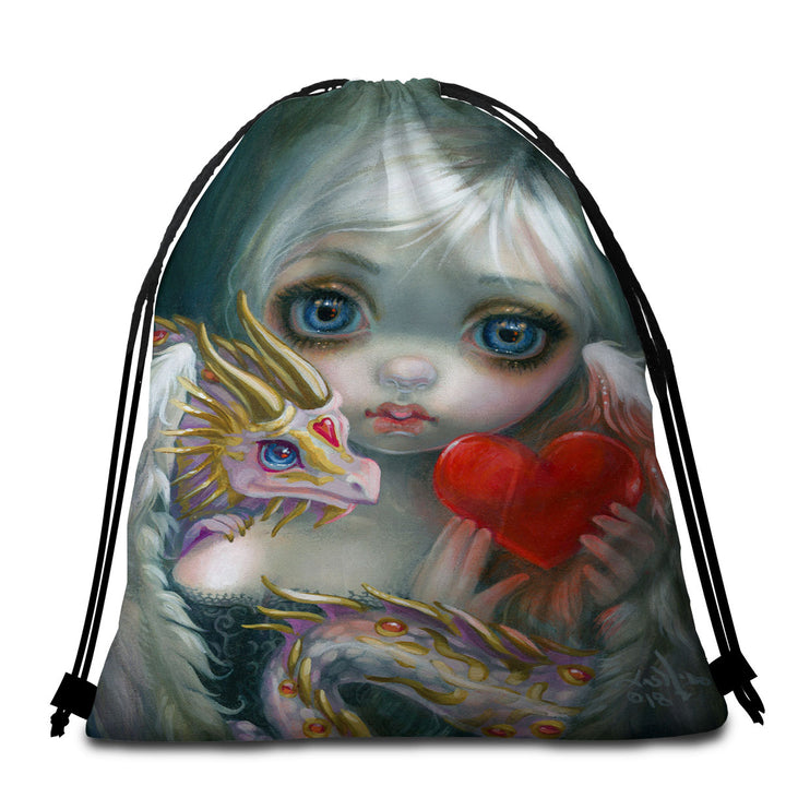 Heart Lovely Girl a Dragonling Valentine Beach Bags and Towels