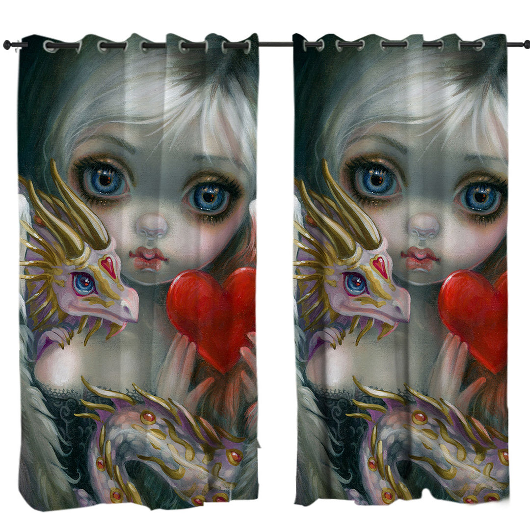 Heart Lovely Girl a Dragonling Valentine Custom Curtains