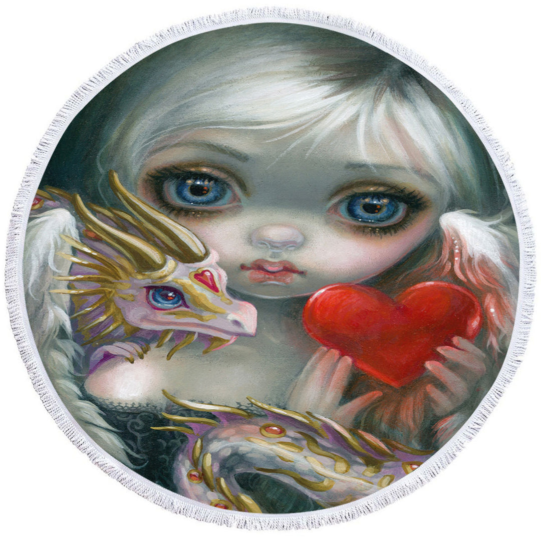 Heart Lovely Girl a Dragonling Valentine Round Beach Towel