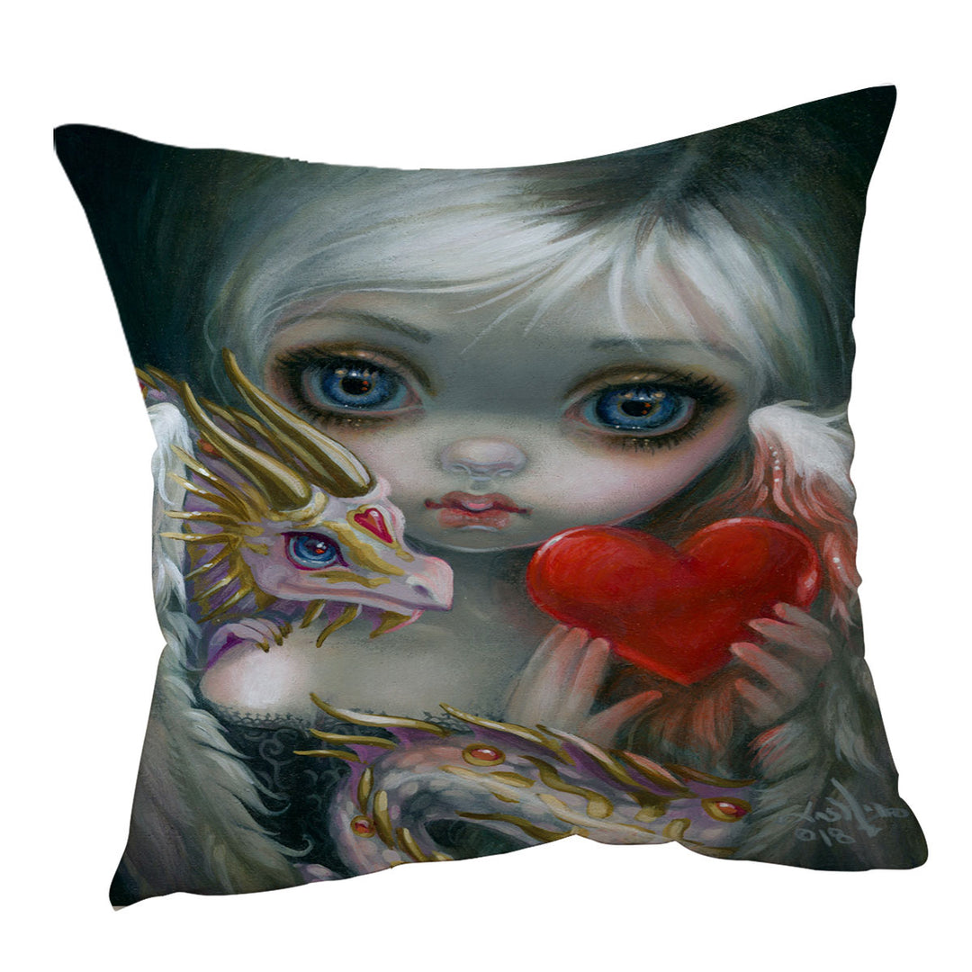 Heart Lovely Girl a Dragonling Valentine Throw Pillows