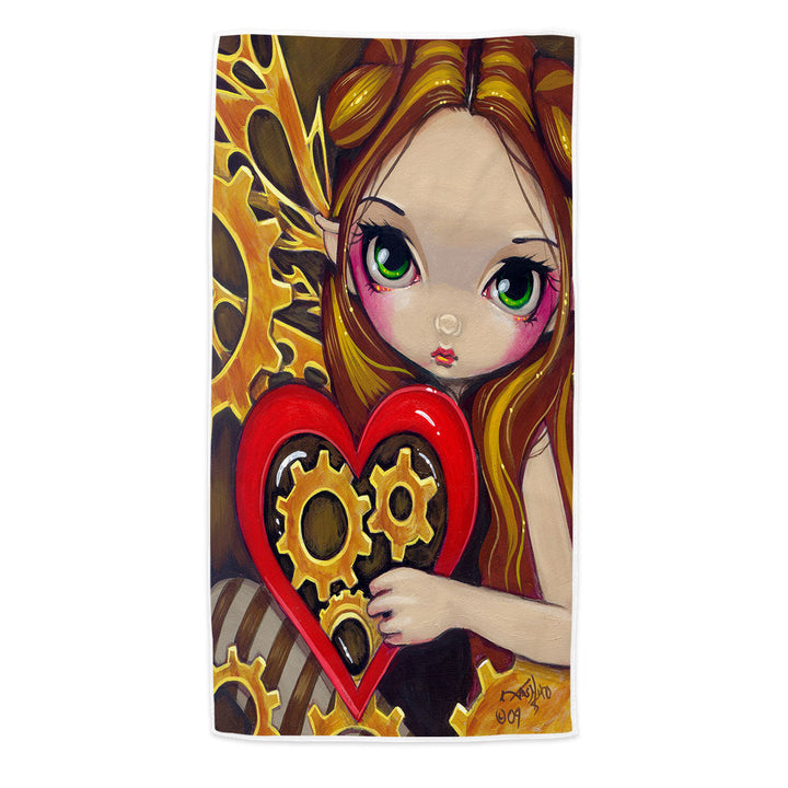 Heart Lovley Girl a Clockwork Valentine Beach Towel