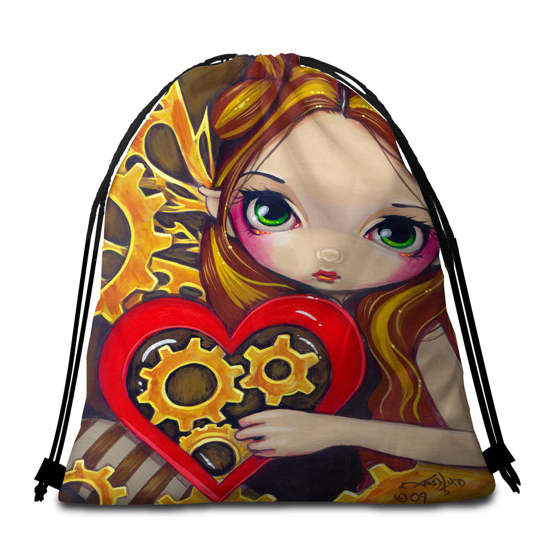 Heart Lovley Girl a Clockwork Valentine Beach Towels and Bags Set