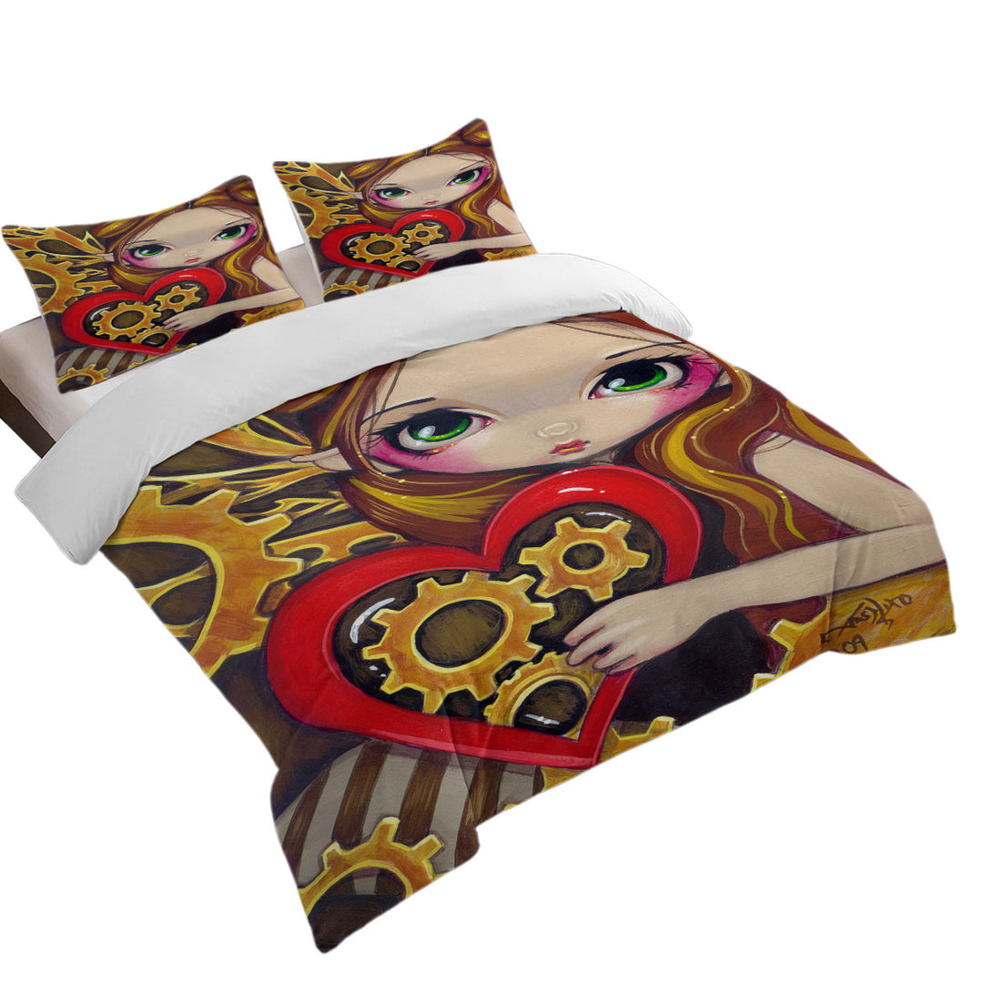 Heart Lovley Girl a Clockwork Valentine Comforter Cover