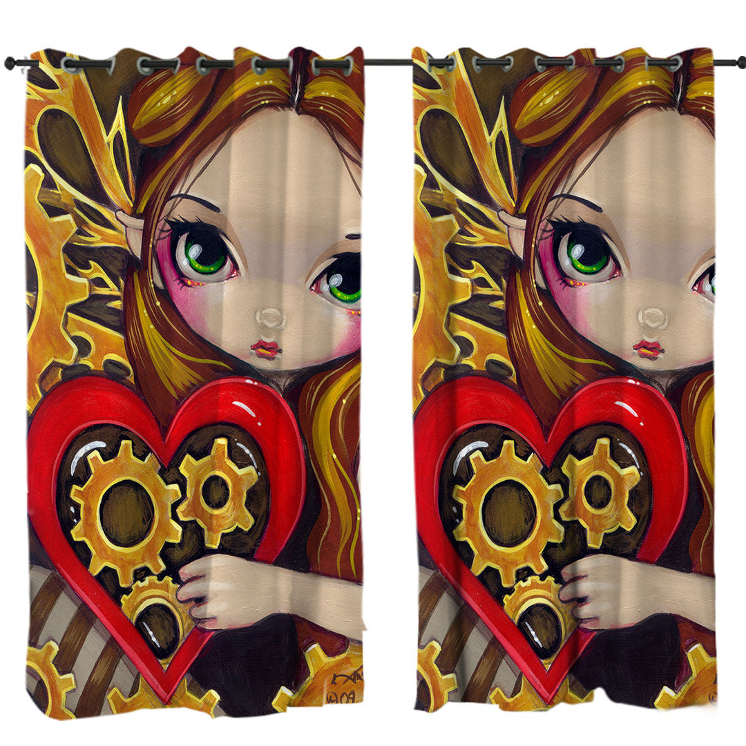 Heart Lovley Girl a Clockwork Valentine Curtains