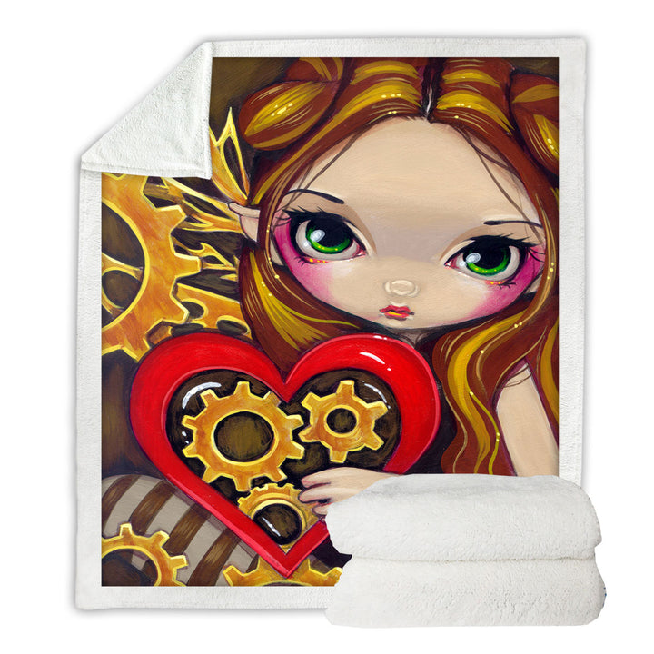 Heart Lovley Girl a Clockwork Valentine Fleece Blankets