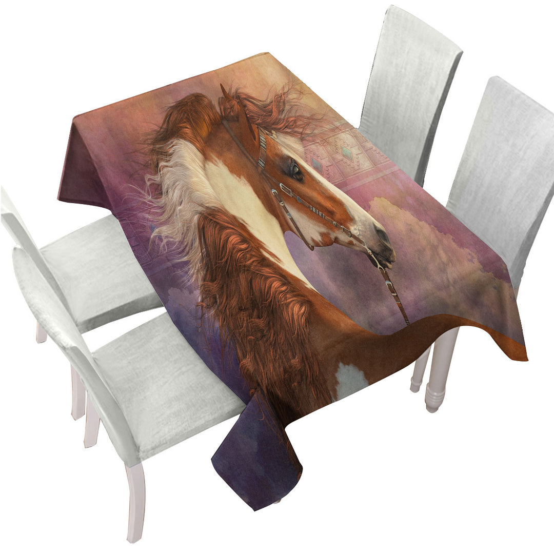 Heart of the West Brown and White Pinto Horse Tablecloth