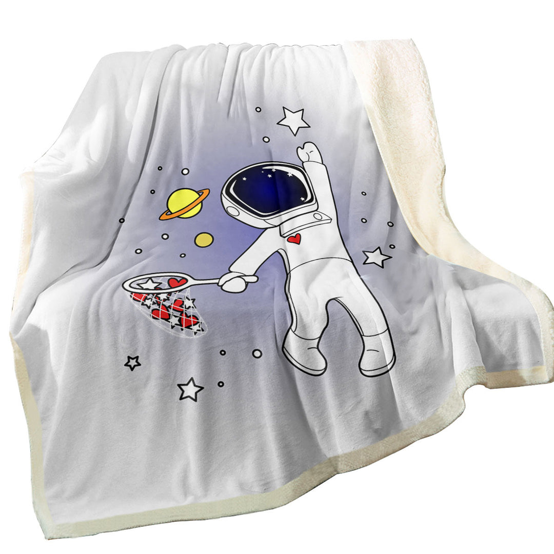 Hearts and Stars Catching Astronaut Sherpa Blanket