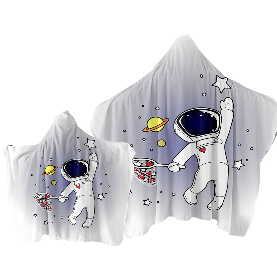 Hearts and Stars Catching Astronaut Towel with Hood