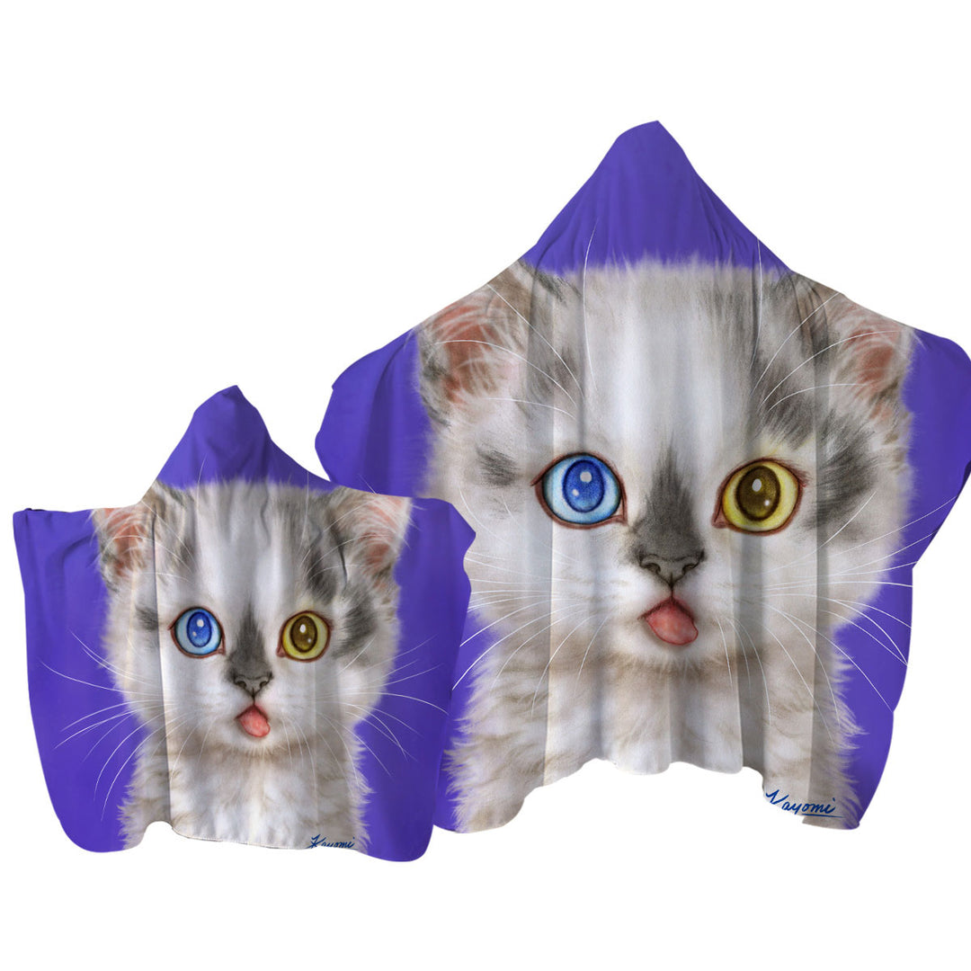 Heterochromia Eyes White Grey Kitty Cat Towel Hoodie