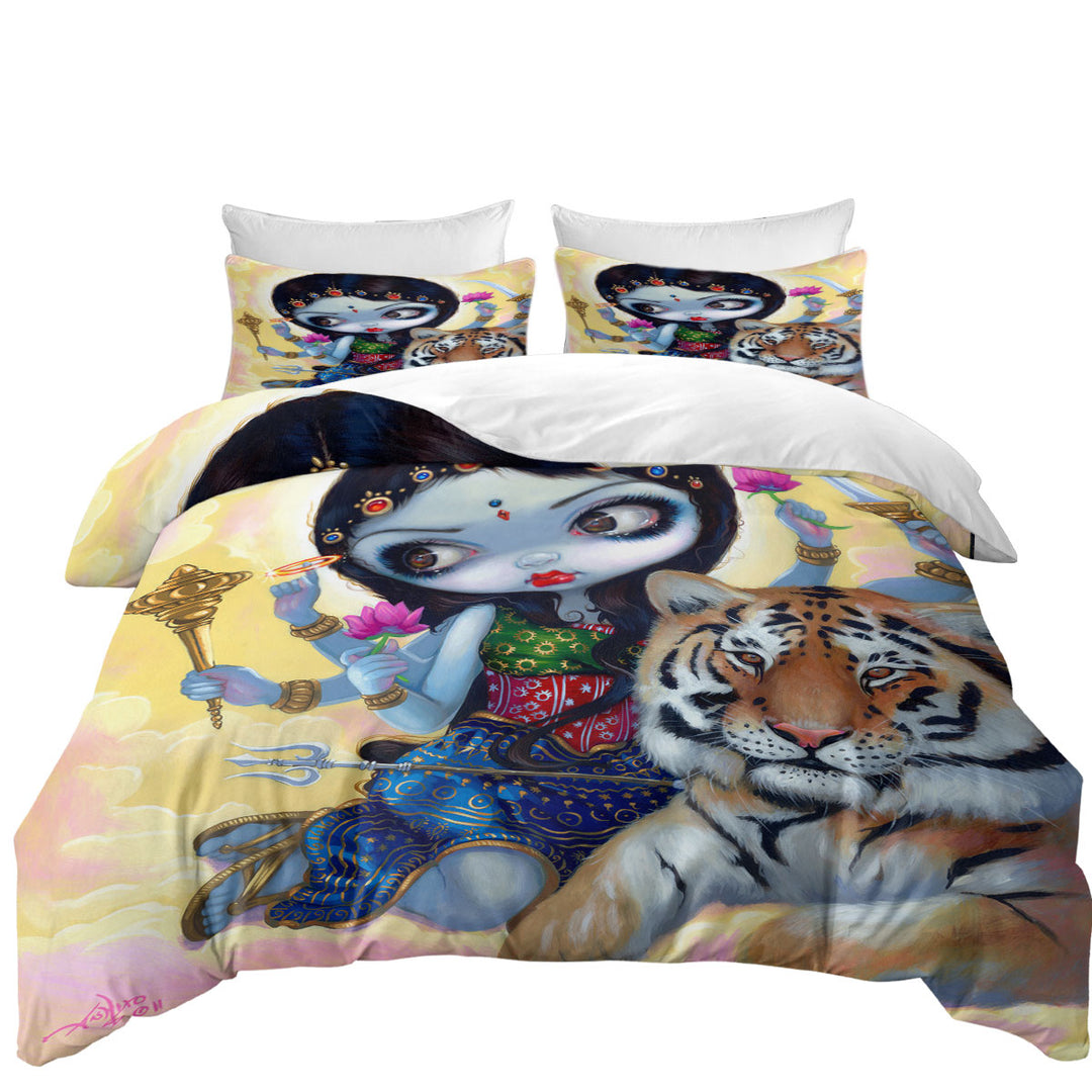 Hindu Goddess Maiden Durga and the Tiger Coverlets