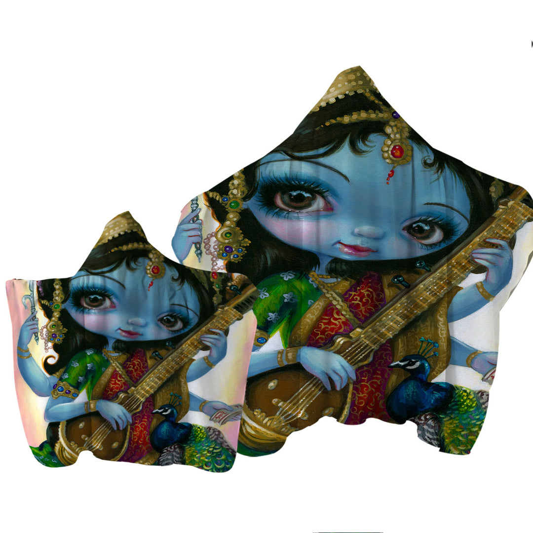 Hindu Goddess Saraswati Playing Veena Towel Hoodie