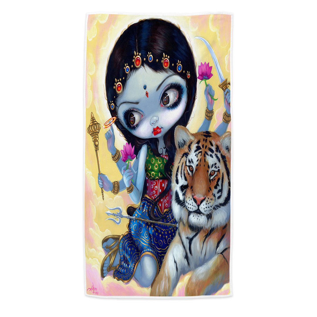 Hindu Pool Towels Goddess Maiden Durga and the Tiger