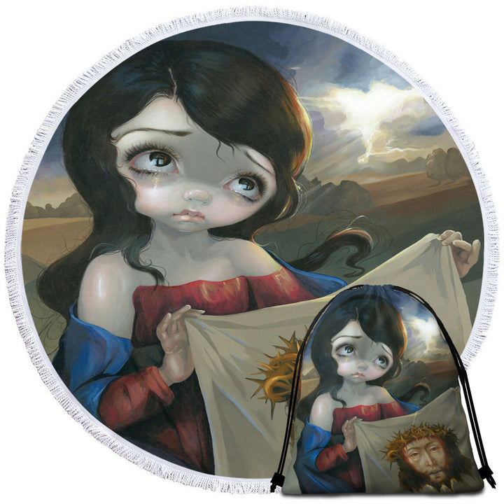 Historical Christian Art Veronica_s Veil Round Beach Towel