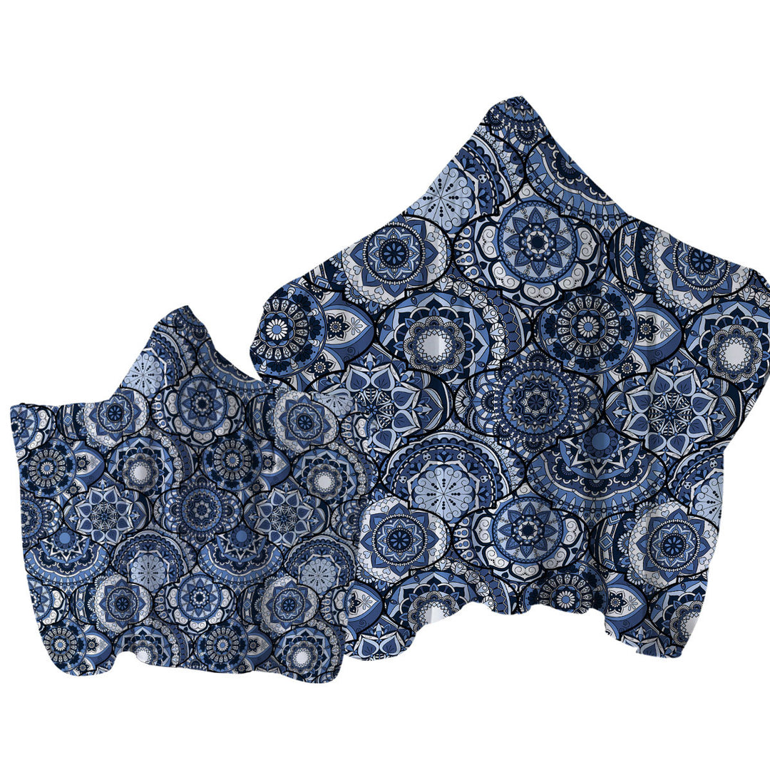 Hooded Beach Towel with A Pile of Blue Oriental Mandalas