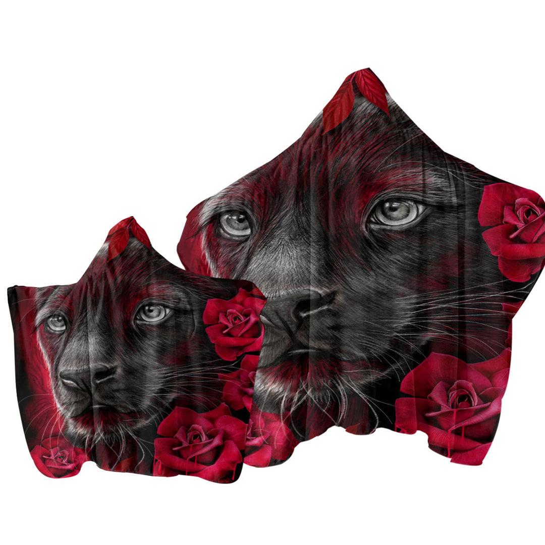 Hooded Beach Towel with Animal Art Scarlet Rose Panther