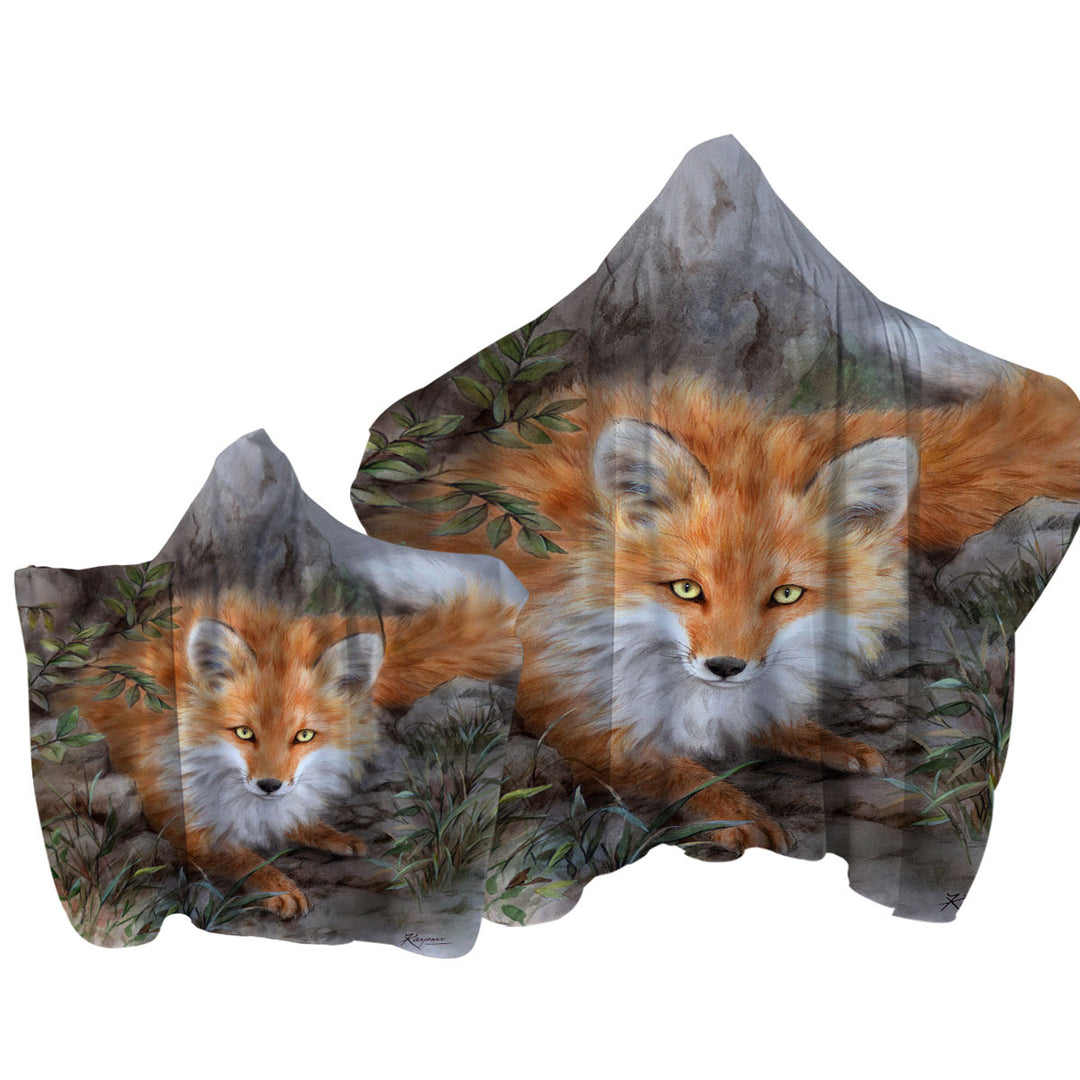 Hooded Beach Towel with Art Painting Autumn Fox in the Wild