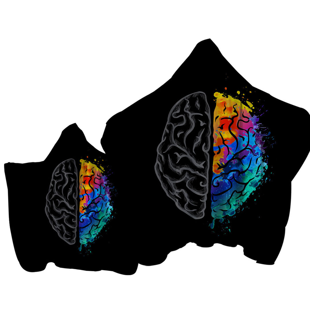 Hooded Beach Towel with Artistic Colorful and Grey Human Brain