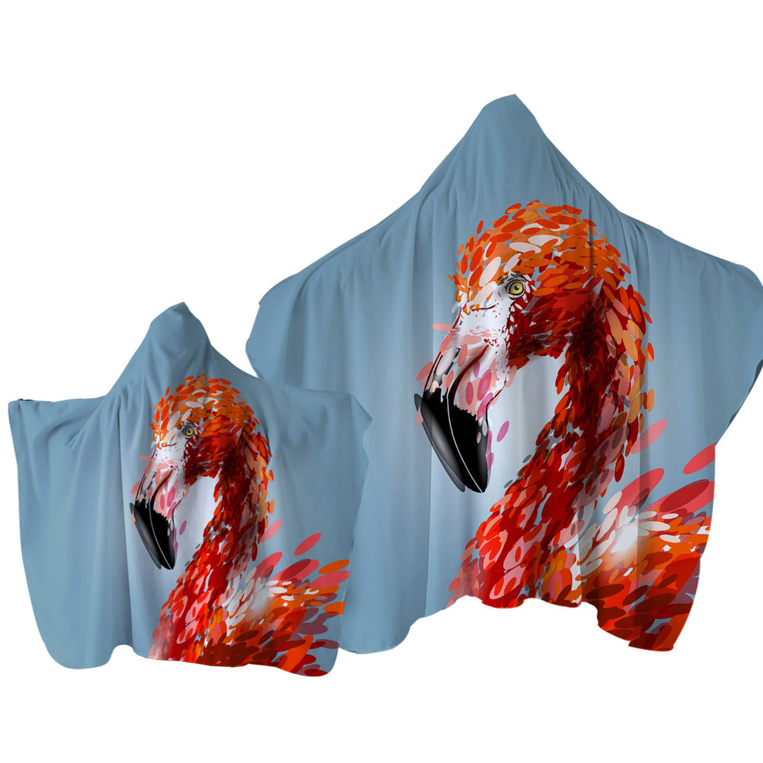 Hooded Beach Towel with Artistic Flamingo