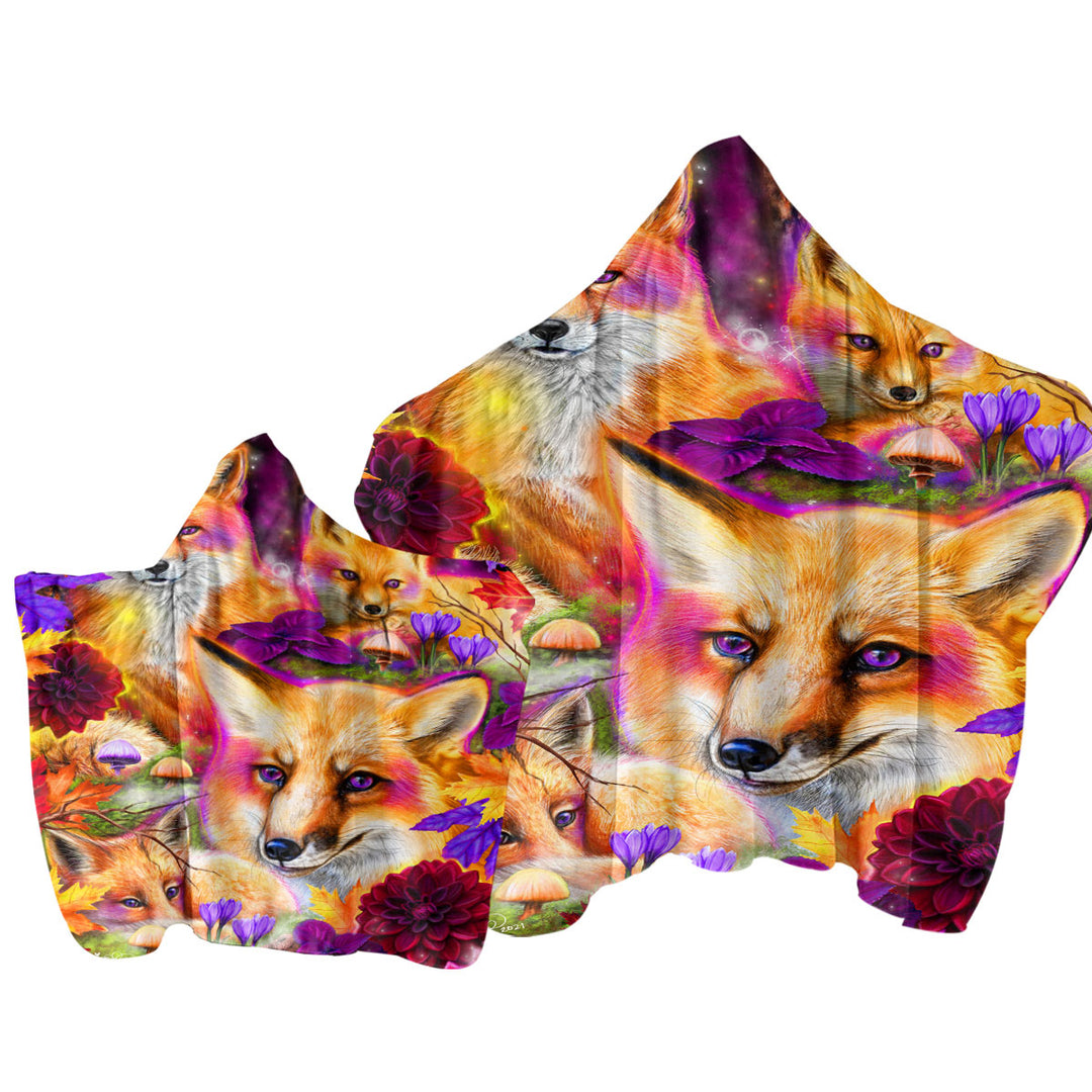 Hooded Beach Towel with Autumn Forest Animal Art Daydream Red Fox