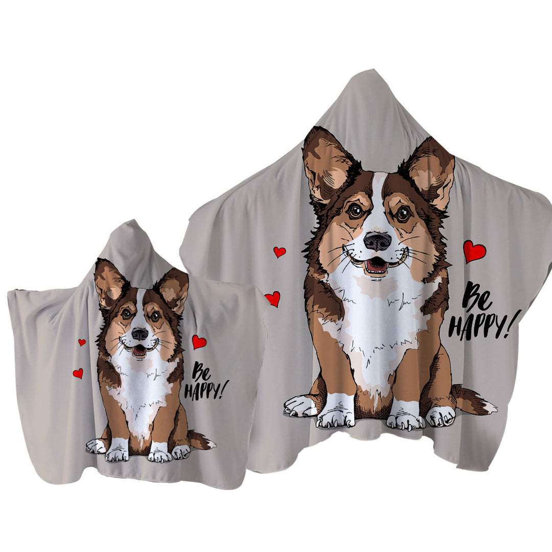 Hooded Beach Towel with Be Happy with a Loving Cute Dog Puppy