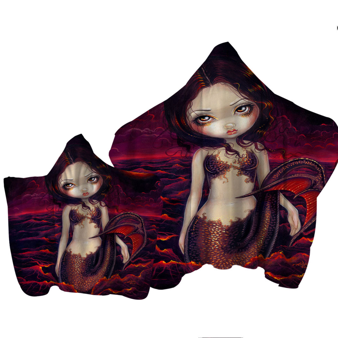 Hooded Beach Towel with Beautiful Fantasy Art Red Glow Mermaid Eclipse