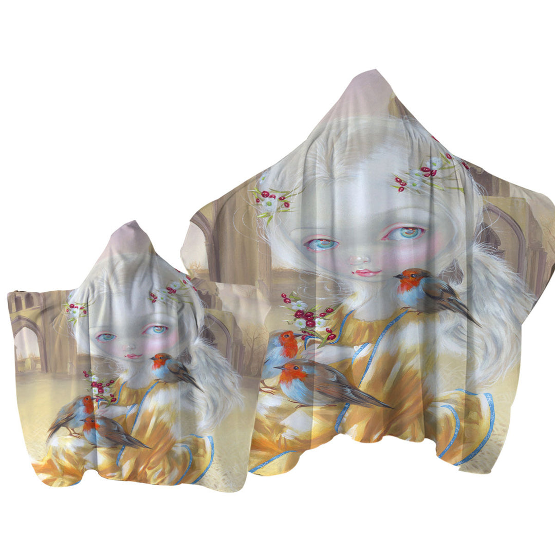 Hooded Beach Towel with Birds and Angel at Glastonbury Abbey