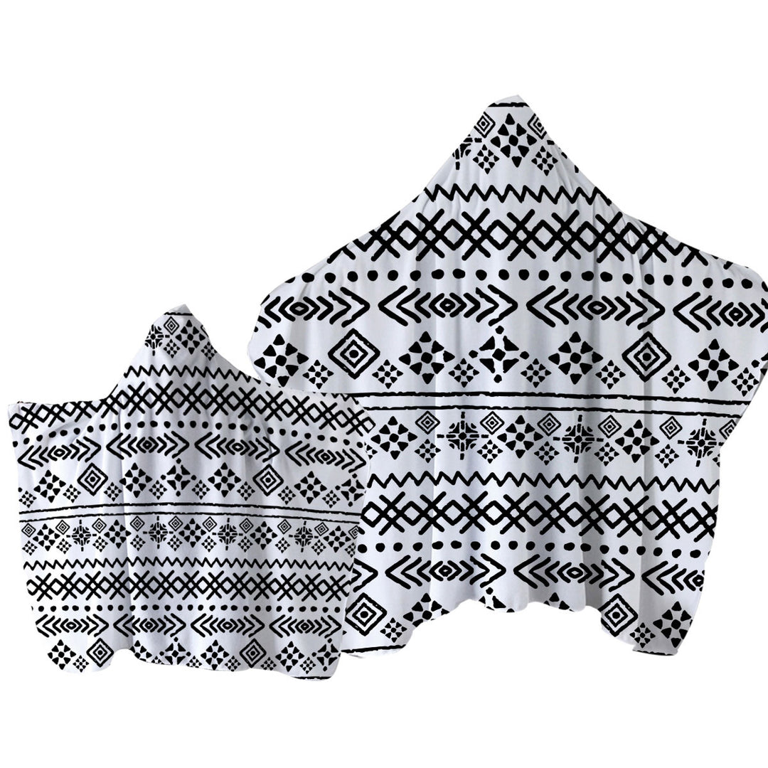 Hooded Beach Towel with Black and White Aztec