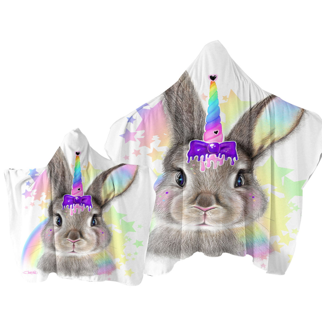 Hooded Beach Towel with Bunnicorn Cute Children Design Bunny