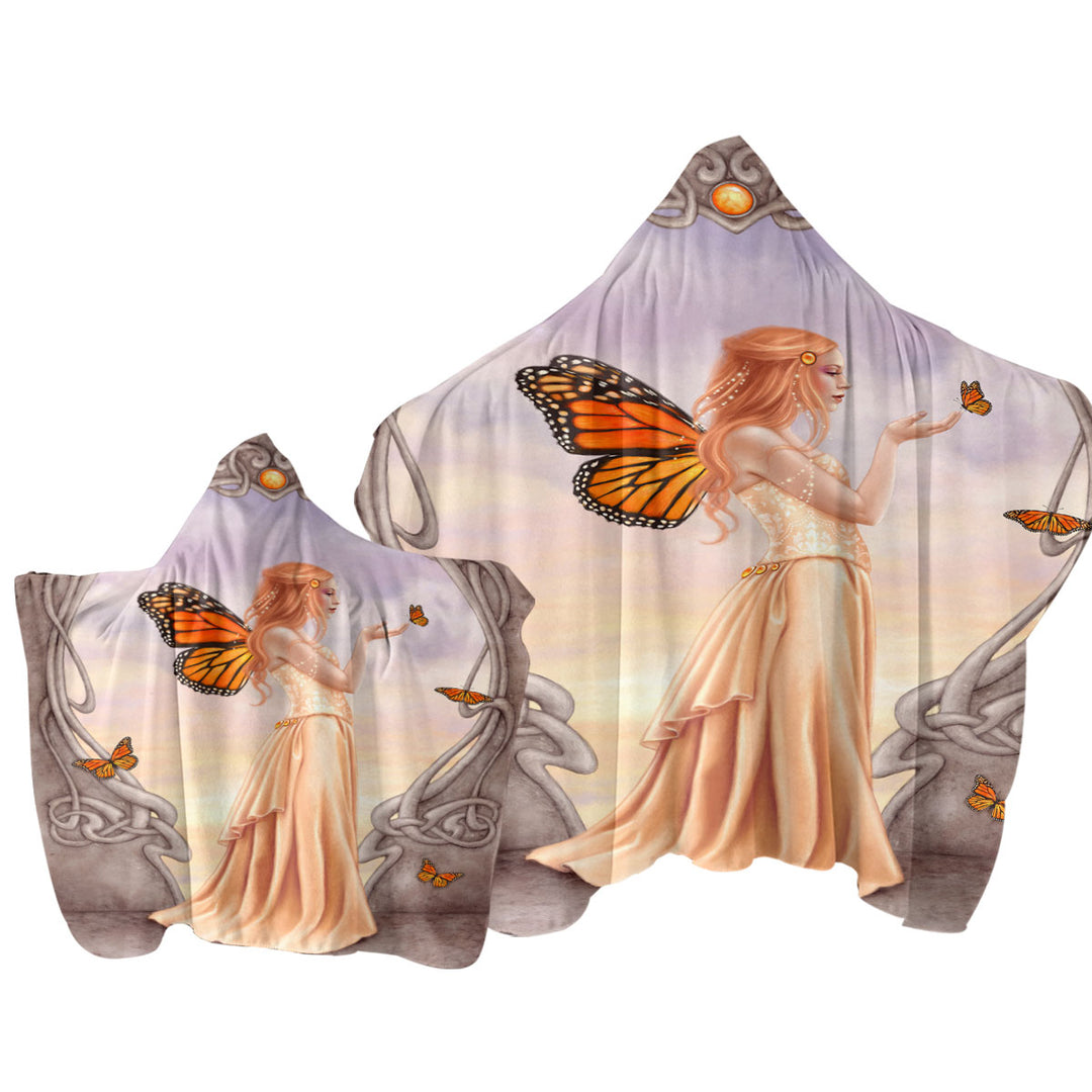 Hooded Beach Towel with Butterflies and Peach Citrine Butterfly Girl