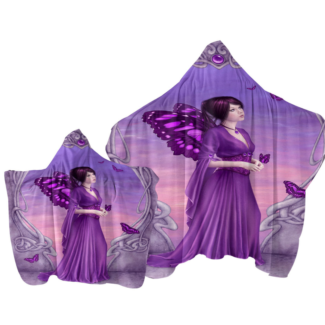 Hooded Beach Towel with Butterflies and Purple Amethyst Butterfly Girl