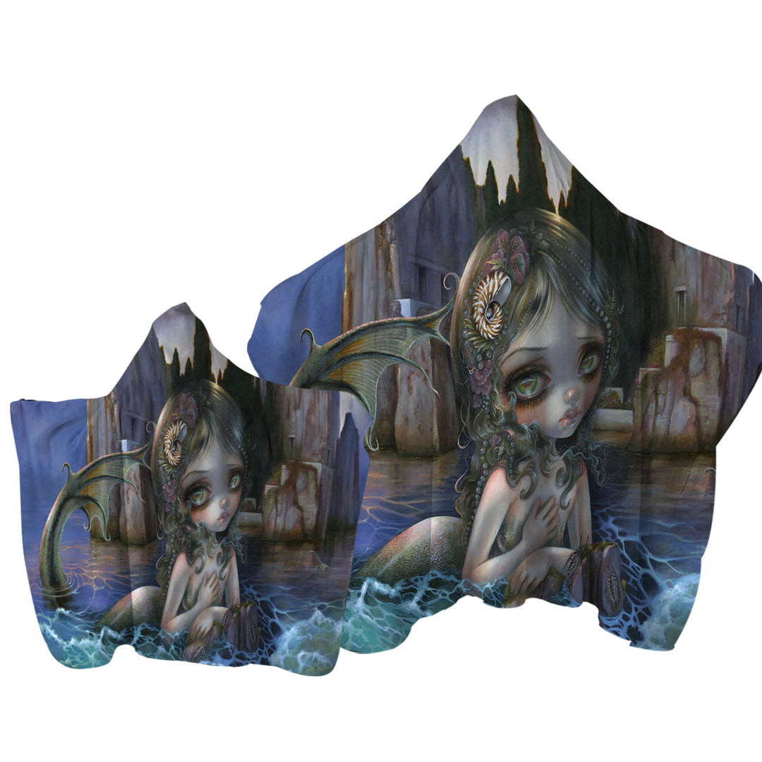 Hooded Beach Towel with Cool Fantasy Art Isle of the Dead Mermaid