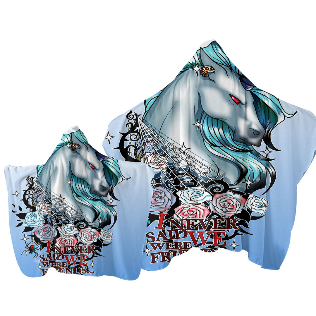 Hooded Beach Towel with Cool Rudicorn Spider and Roses Quote