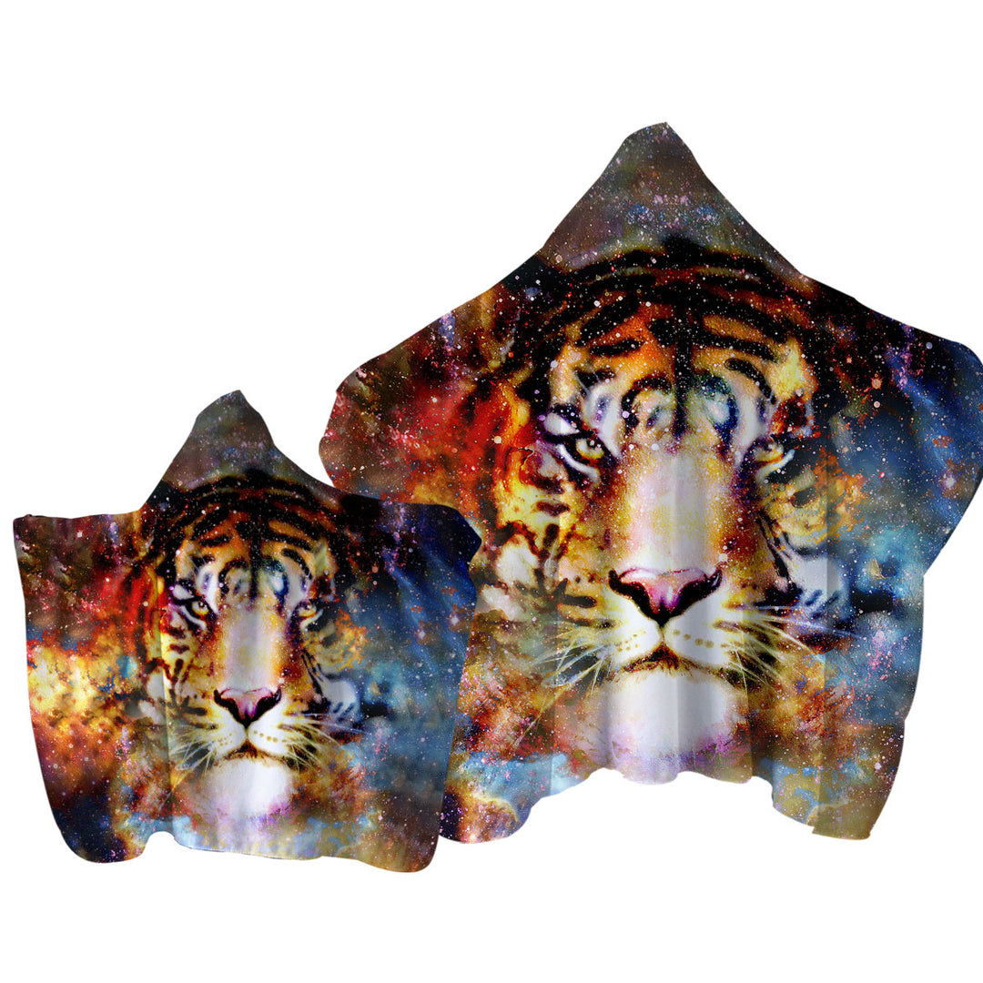 Hooded Beach Towel with Cool Space Tiger