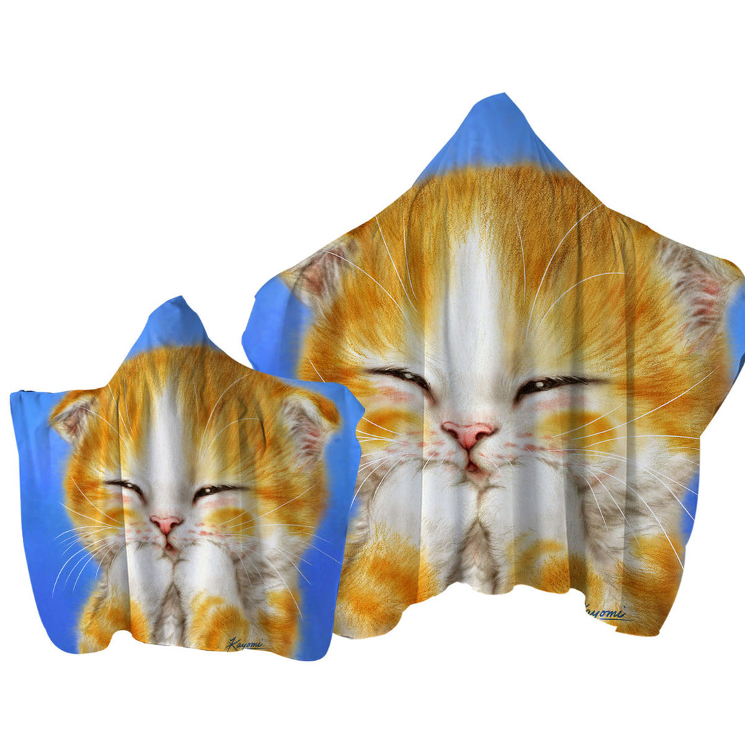 Hooded Beach Towel with Cute Kids Designs Adorable Shy Ginger Cat