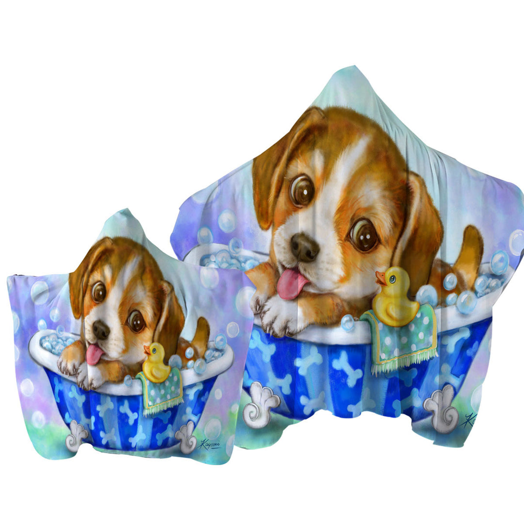 Hooded Beach Towel with Cute Paintings for Kids Dog Puppy Bath Time