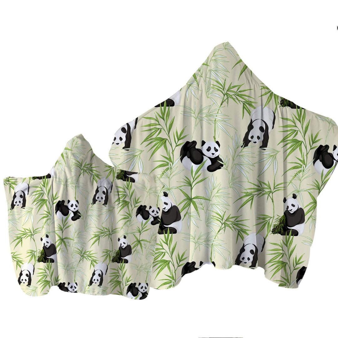 Hooded Beach Towel with Cute Pandas and Bamboo